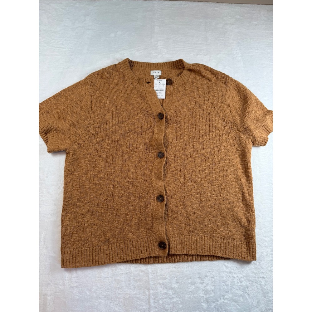 J.Crew Womens XL Boucle Short Sleeve Cardigan Sweater Camel Brown CT908 NWT